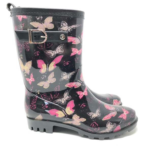 Capelli of New York Shoes - Capellini Black & Pink Butterfly Rain Boots Size 7